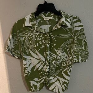 Tropical Green Leaf Button Down Shirt